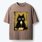 Washed Vintage Cat Shirt for Summer