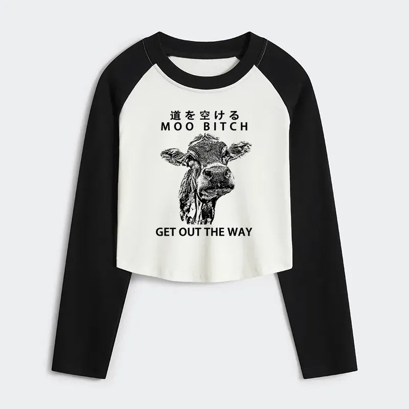 Trendy Japanese Women's Crop Raglan T-Shirt