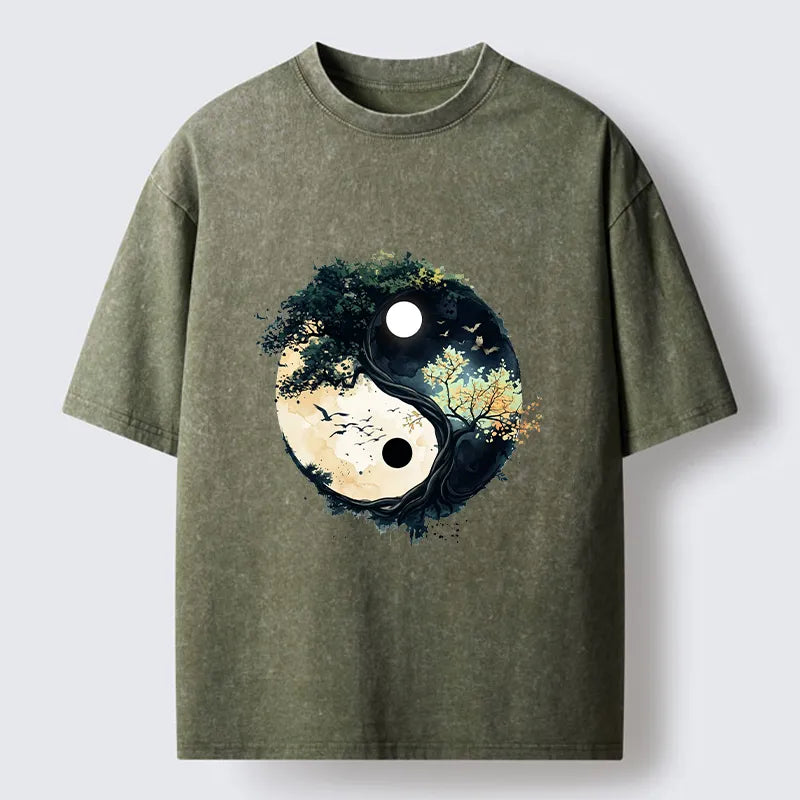 Kyoto-Lion Yin Yang Tree Nature Washed T-Shirt