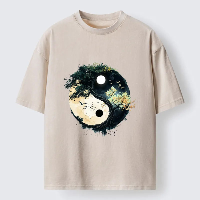 Kyoto-Lion Yin Yang Tree Nature Washed T-Shirt