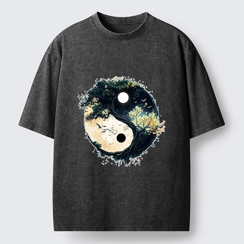 Kyoto-Lion Yin Yang Tree Nature Washed T-Shirt
