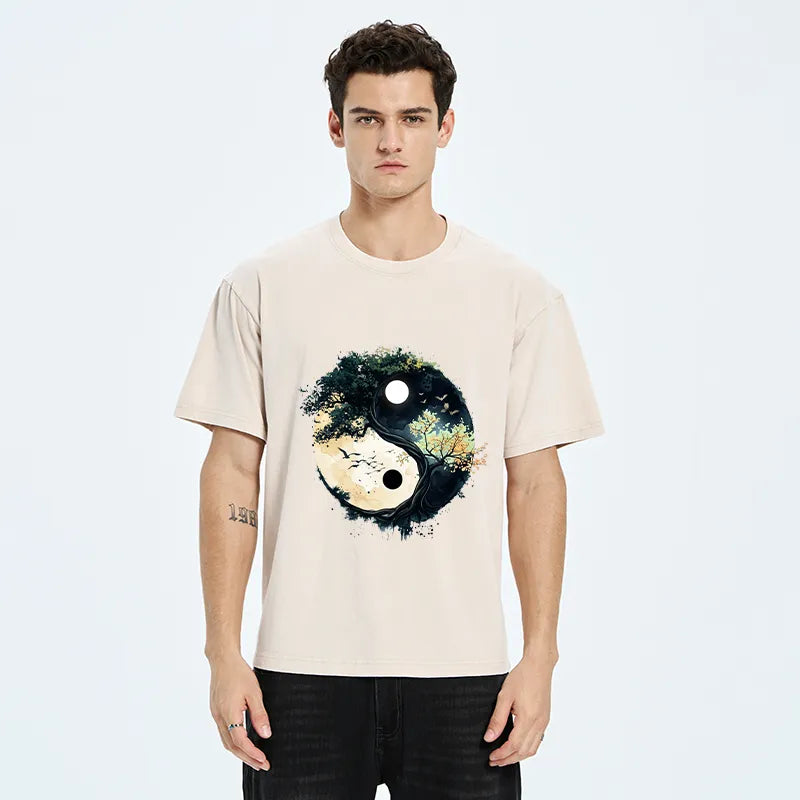 Kyoto-Lion Yin Yang Tree Nature Washed T-Shirt
