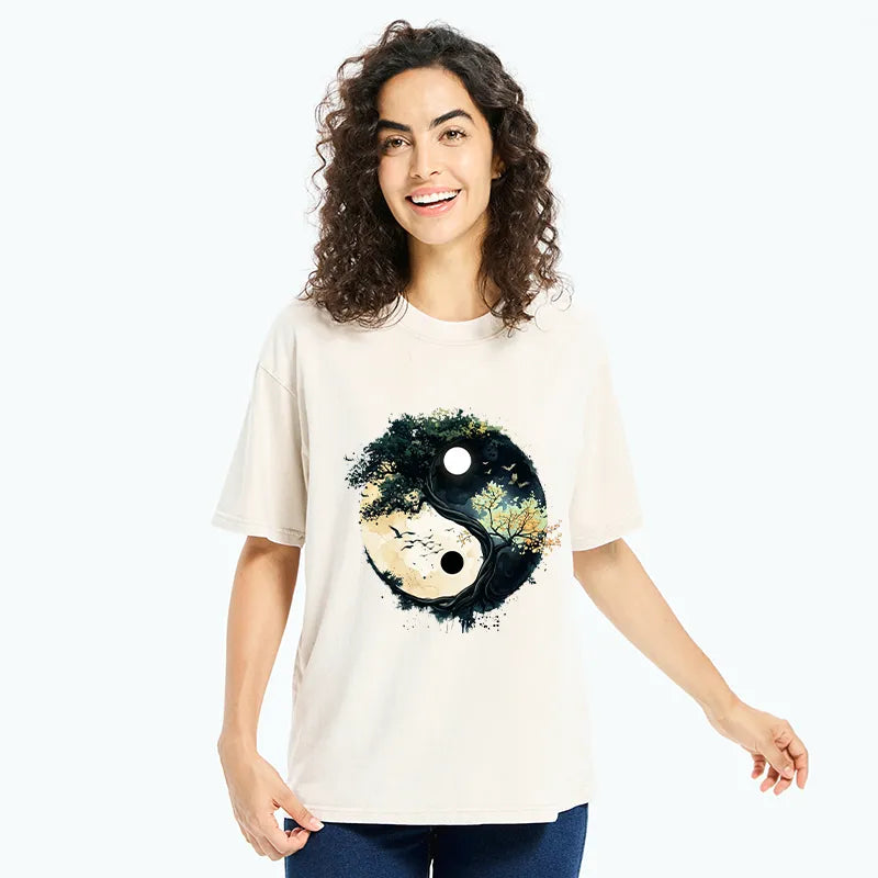 Kyoto-Lion Yin Yang Tree Nature Washed T-Shirt