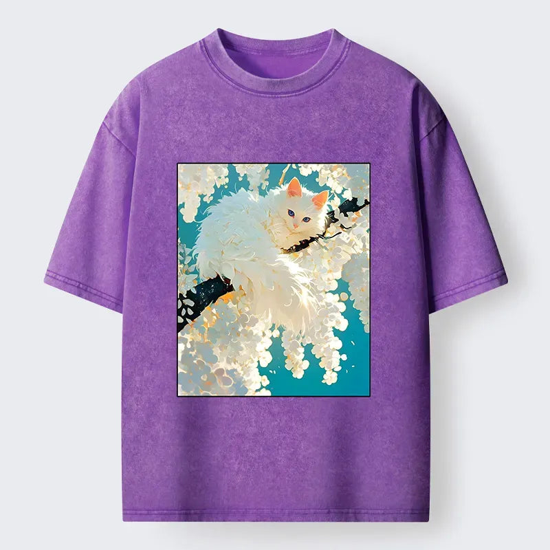 Tokyo?Tiger Beautiful White Cat Art Washed T-Shirt