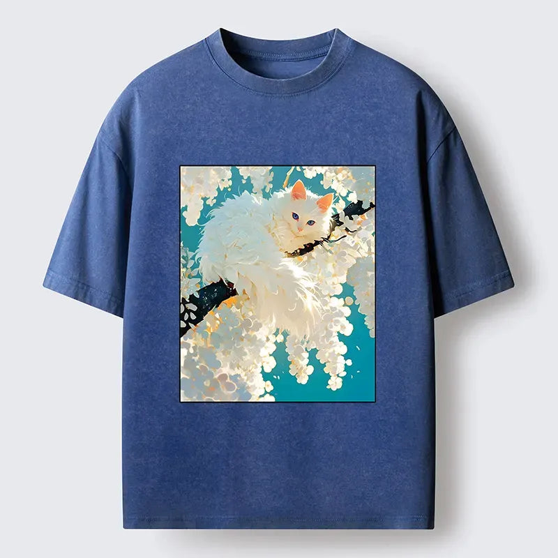 japanese vintage white cat t-shirt