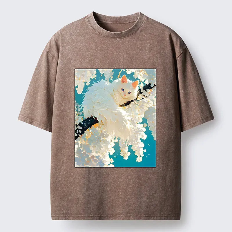 japanese vintage white cat t-shirt