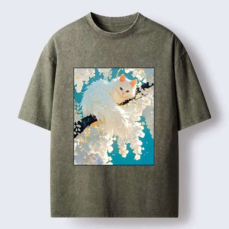 japanese vintage white cat t-shirt