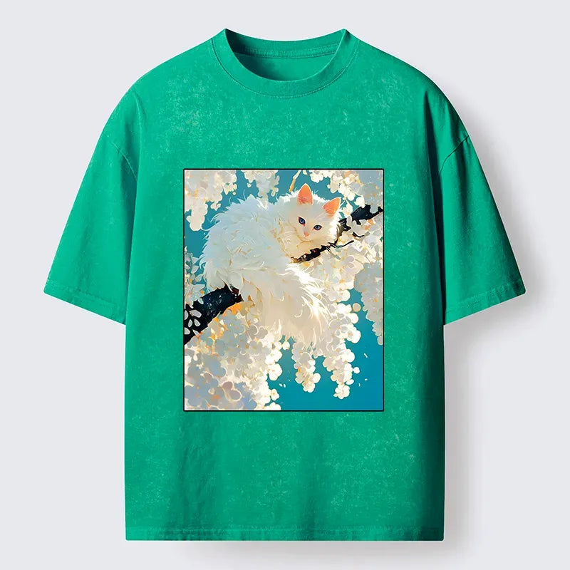 Tokyo?Tiger Beautiful White Cat Art Washed T-Shirt