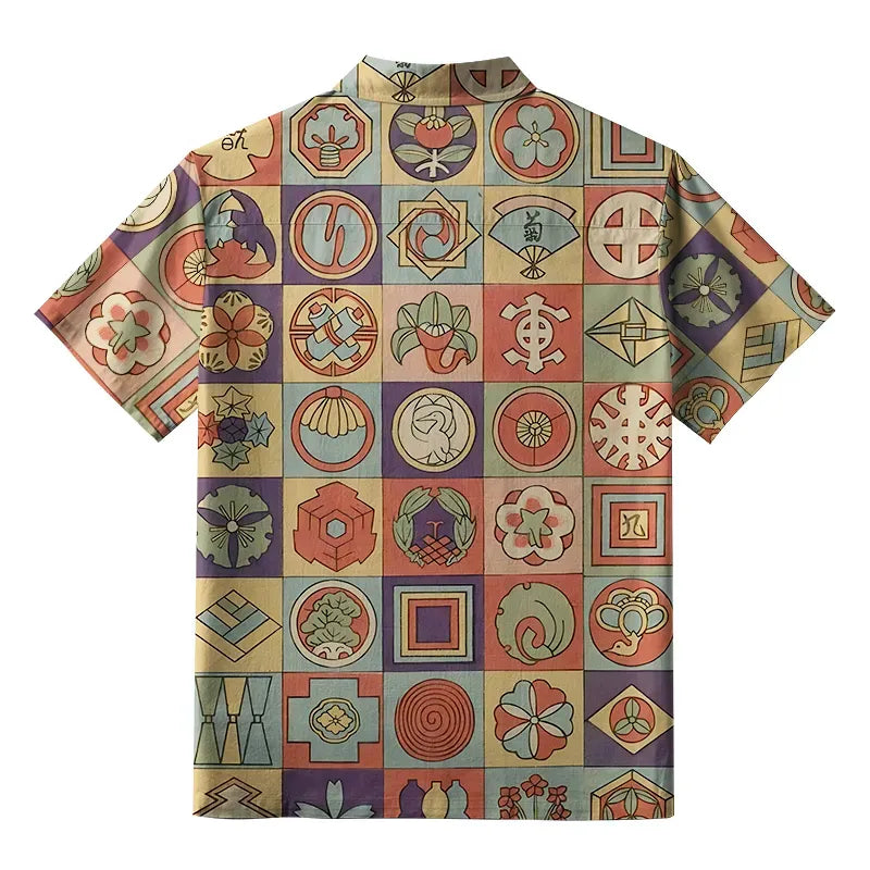 Japanese Patchwork Button-up Shirt for Casual