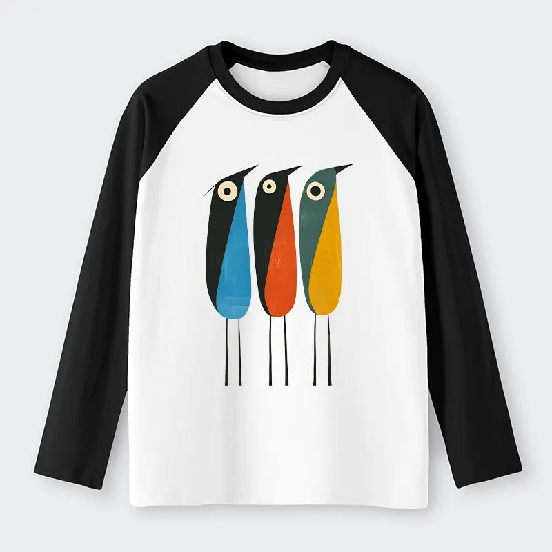 Kyoto-Lion Bold Shape Birds Raglan Long Sleeve T-shirt
