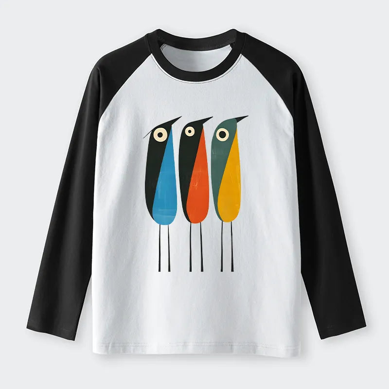 Kyoto-Lion Bold Shape Birds Raglan Long Sleeve T-shirt