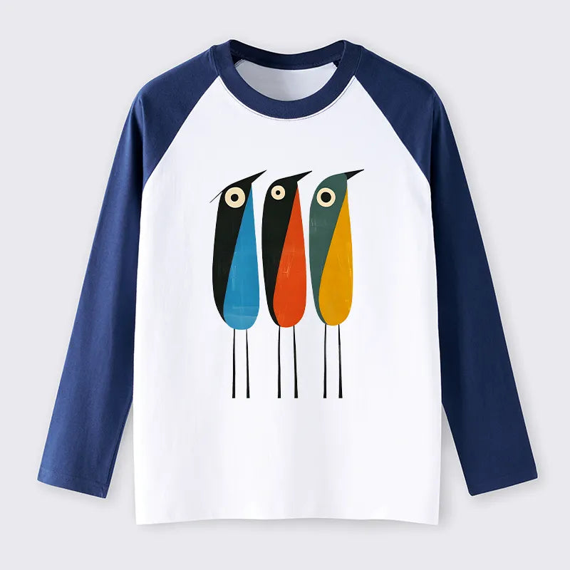 Kyoto-Lion Bold Shape Birds Raglan Long Sleeve T-shirt