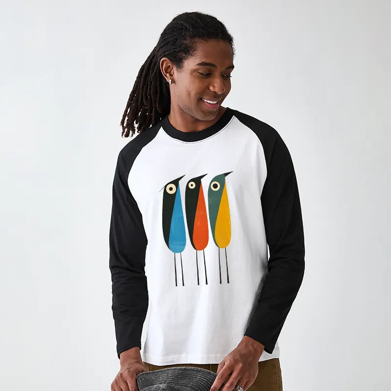 Kyoto-Lion Bold Shape Birds Raglan Long Sleeve T-shirt