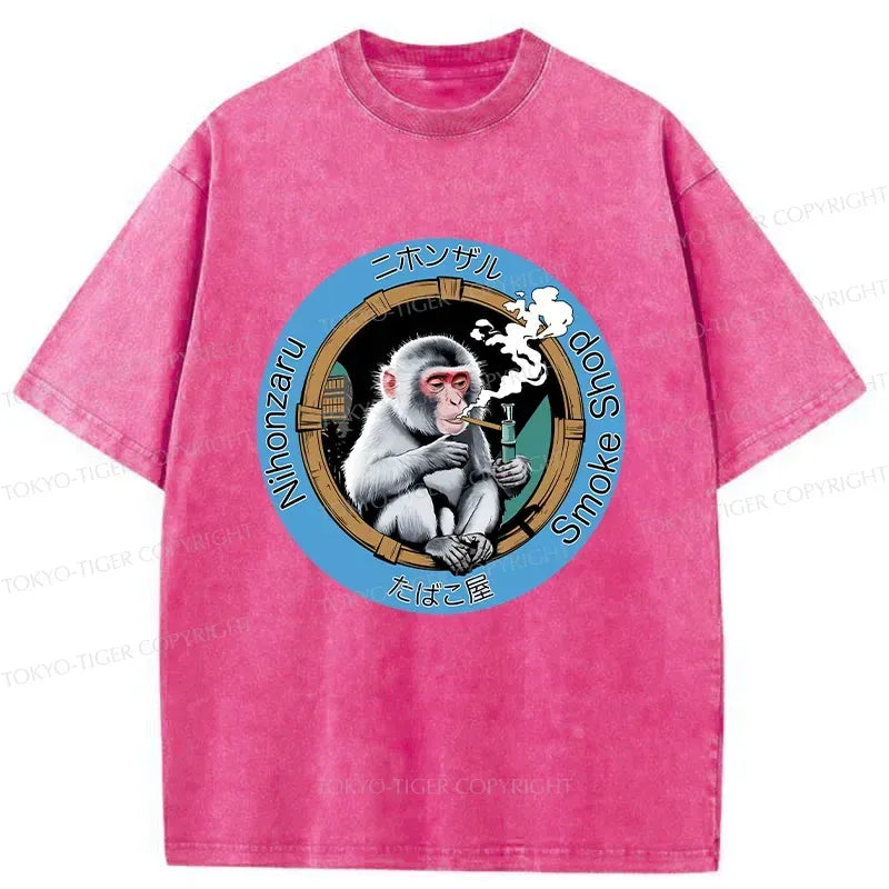 funny japanese monkey washed t-shirt for streetwear