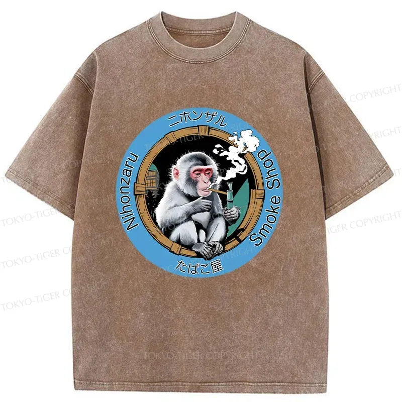 Kyoto-Lion Funny Japanese Monkey Washed T-Shirt