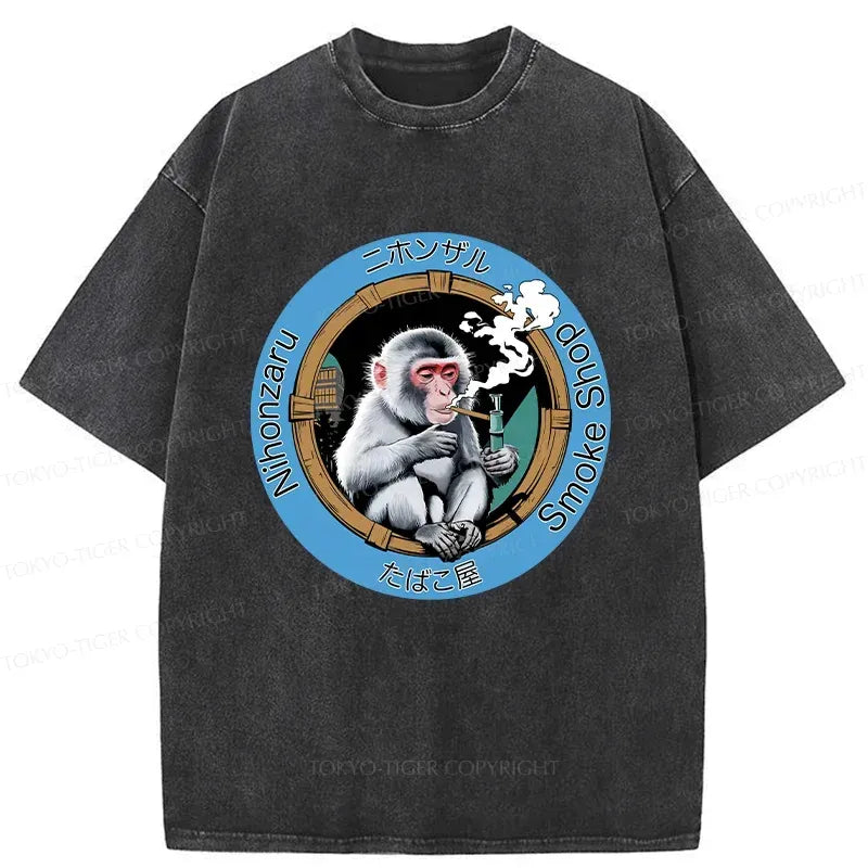 Kyoto-Lion Funny Japanese Monkey Washed T-Shirt