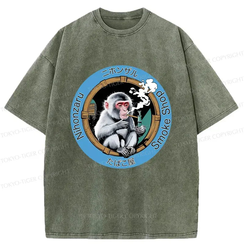 Kyoto-Lion Funny Japanese Monkey Washed T-Shirt