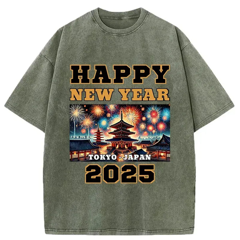 Japanese vintage washed t-shirt for new year 2025