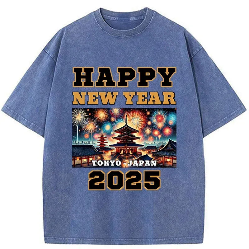 Japanese vintage washed t-shirt for new year 2025