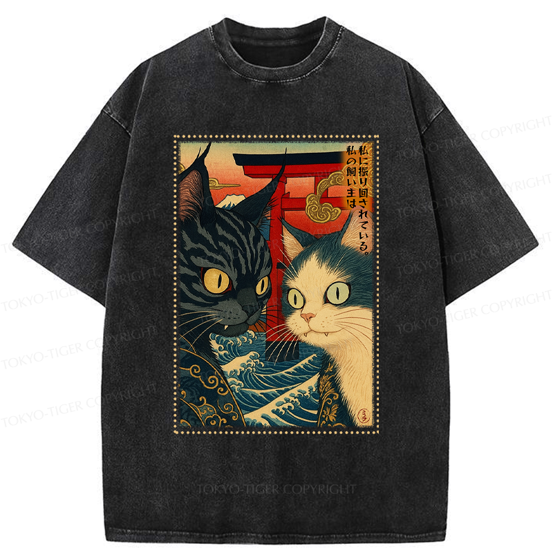 Japanese Ukiyoe Cat T-Shirt for Daily Wear