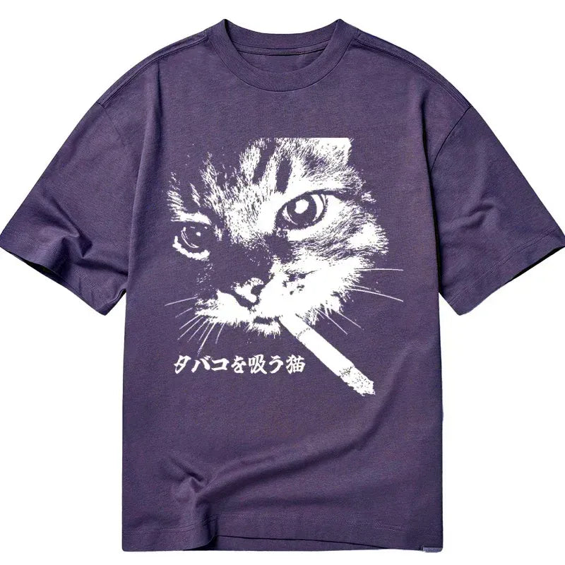 Japanese Retro Cat T-Shirt for Daily Wear