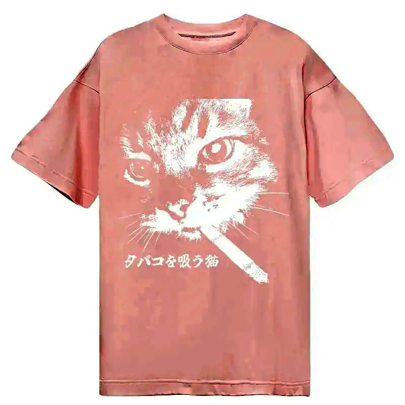 Vintage Cat Smoking T-Shirt for Streetwear