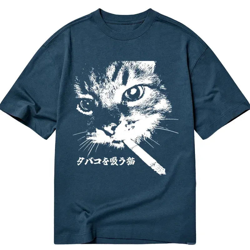 Vintage Cat Smoking T-Shirt for Streetwear