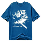 Japanese Retro Cat T-Shirt for Daily Wear