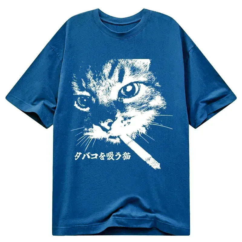 Japanese Retro Cat T-Shirt for Daily Wear