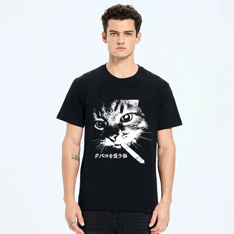Japanese Retro Cat T-Shirt for Daily Wear