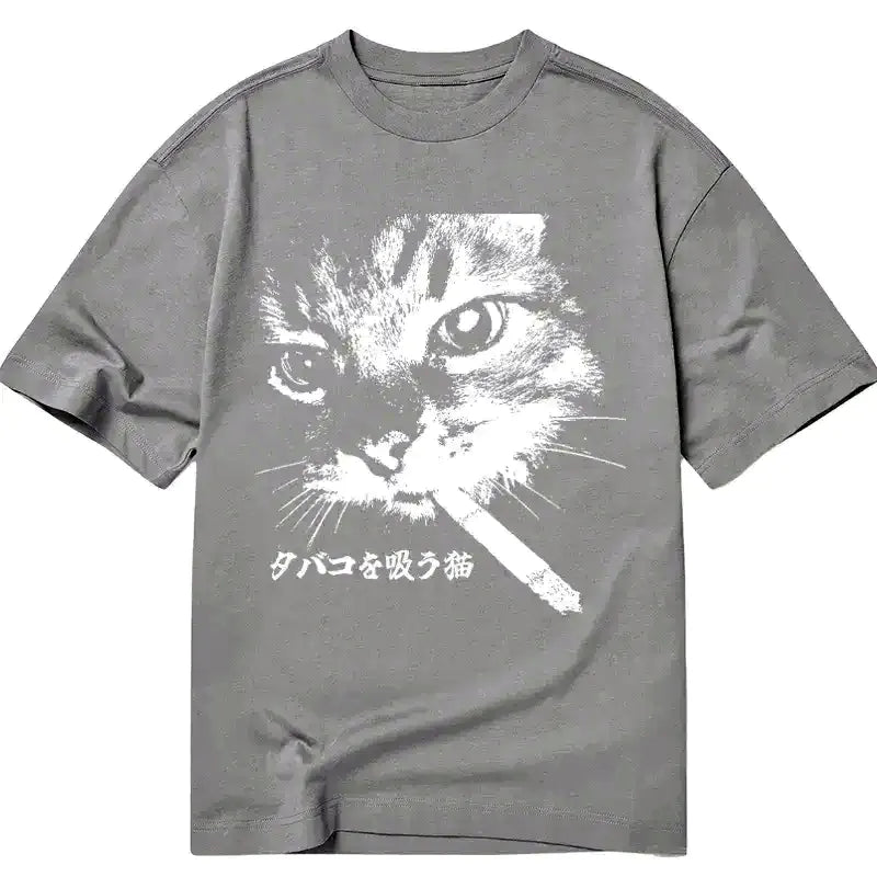Japanese Retro Cat T-Shirt for Daily Wear