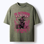 Kyoto-Lion Witch Cat Breast Cancer Awareness Washed T-Shirt