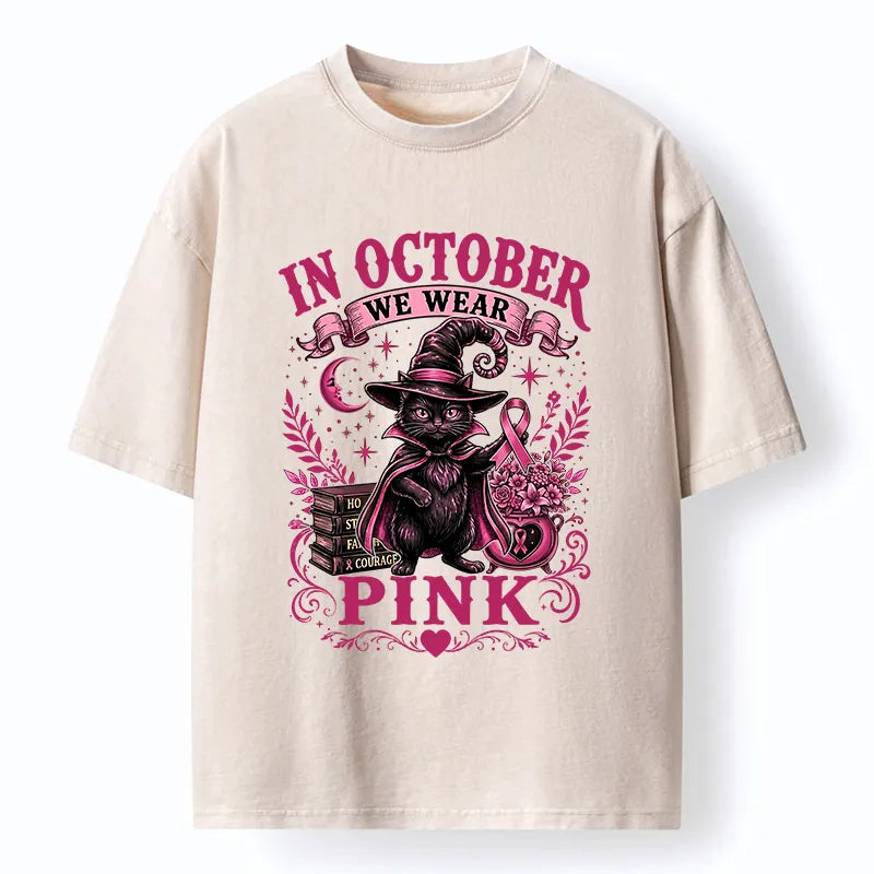 Kyoto-Lion Witch Cat Breast Cancer Awareness Washed T-Shirt
