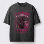 Kyoto-Lion Witch Cat Breast Cancer Awareness Washed T-Shirt