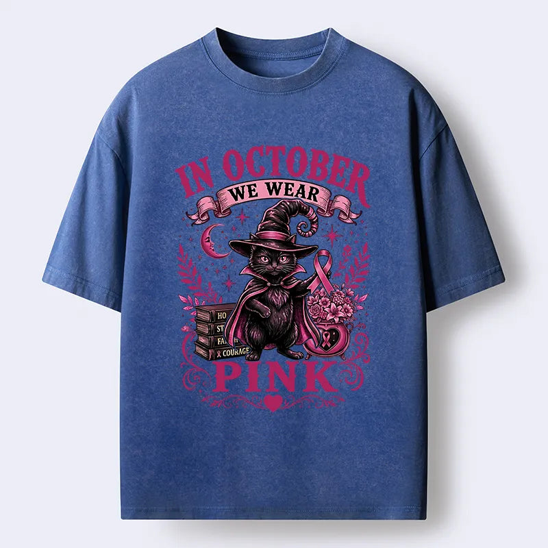 Kyoto-Lion Witch Cat Breast Cancer Awareness Washed T-Shirt