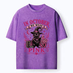Kyoto-Lion Witch Cat Breast Cancer Awareness Washed T-Shirt