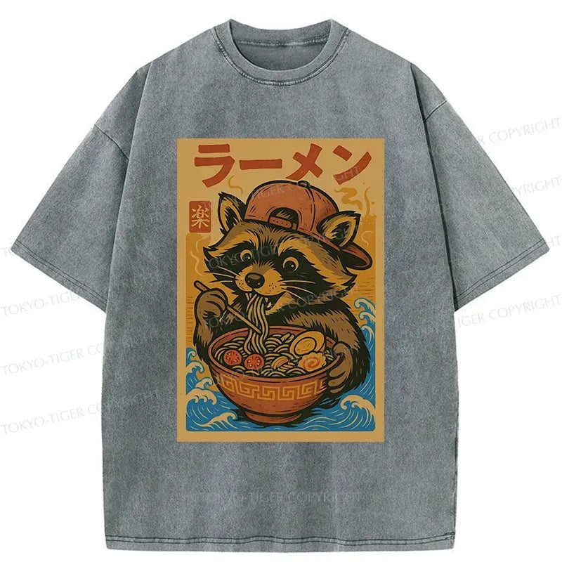 Cute Raccoon Ramen Retro T-Shirt