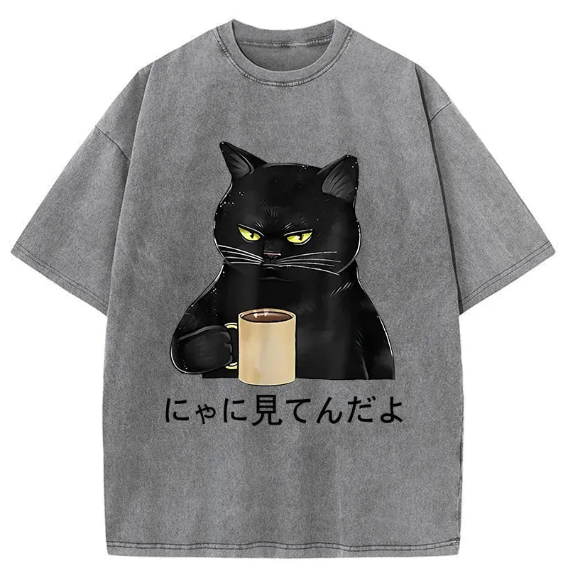 japanese vintage cat t-shirt for daily wear