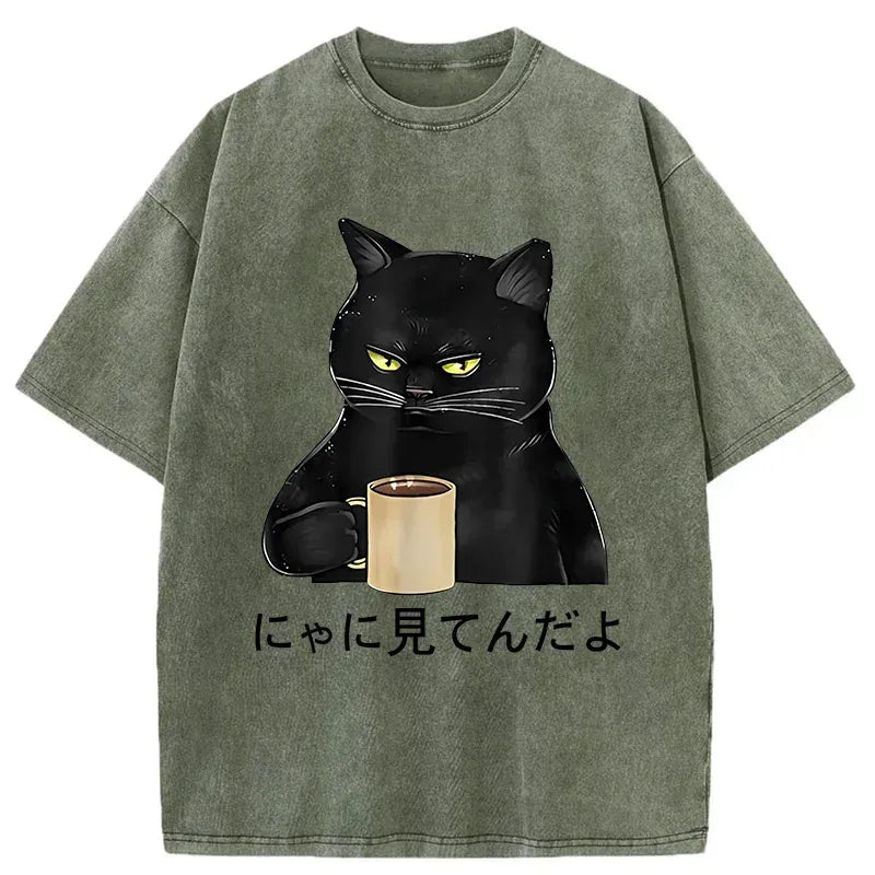 japanese vintage cat t-shirt for daily wear