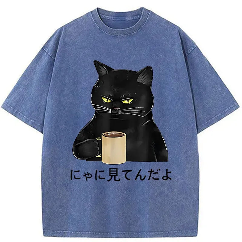 japanese vintage cat t-shirt for daily wear