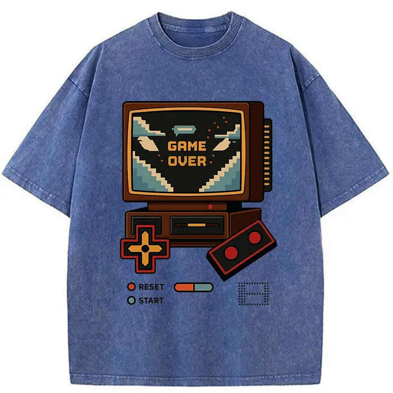 Game Over Washed T-Shirt for Daily Wear