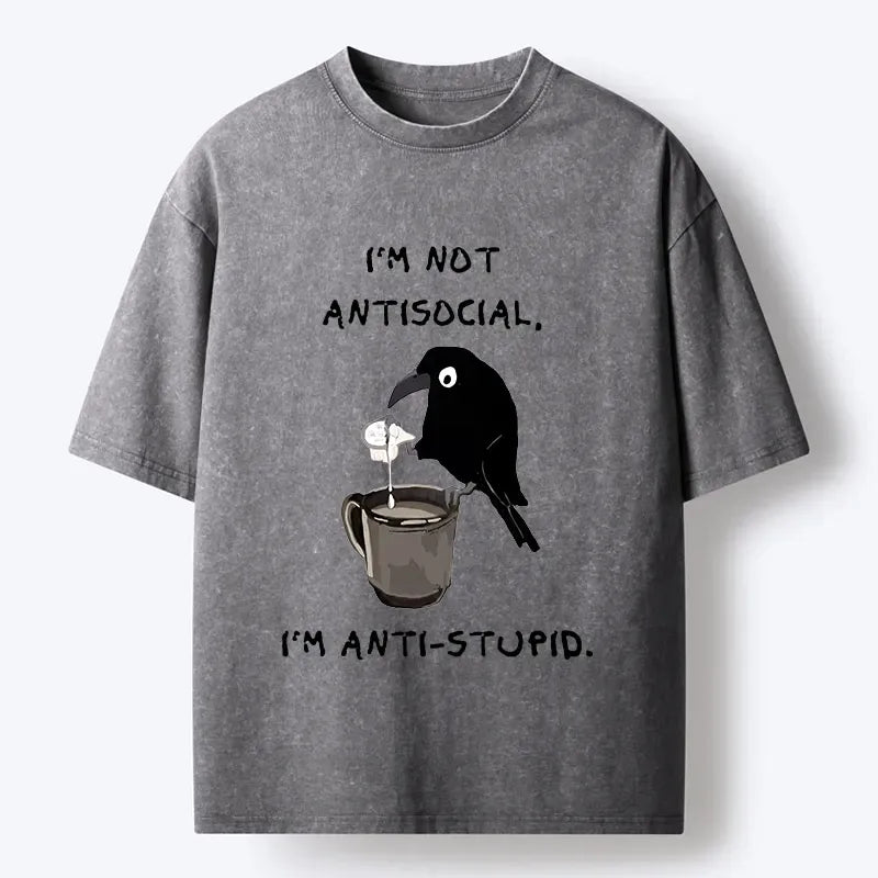 Japanese Vintage Crow Coffee T-Shirt for Daily Wear