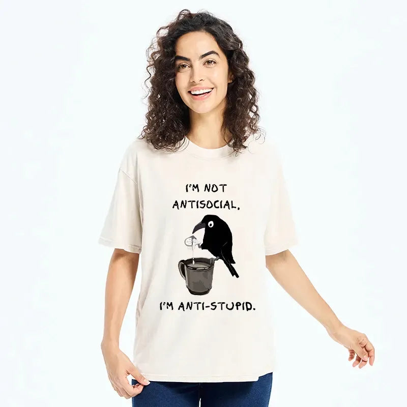 Cool Calm Crow Washed T-Shirt for Streetwear