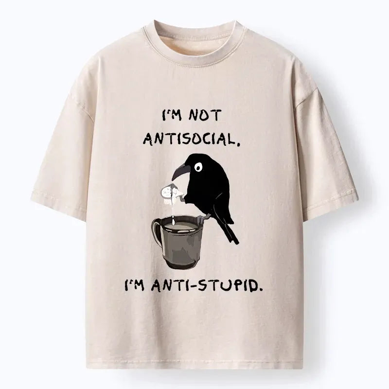 Japanese Vintage Crow Coffee T-Shirt for Daily Wear