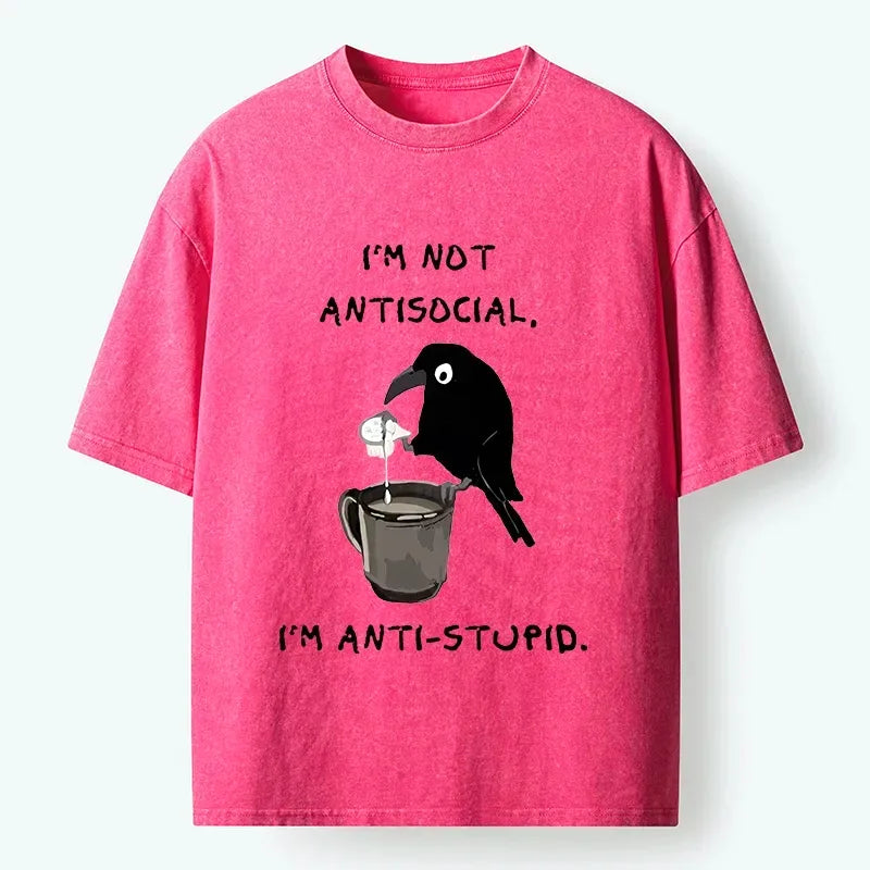 Cool Calm Crow Washed T-Shirt for Streetwear