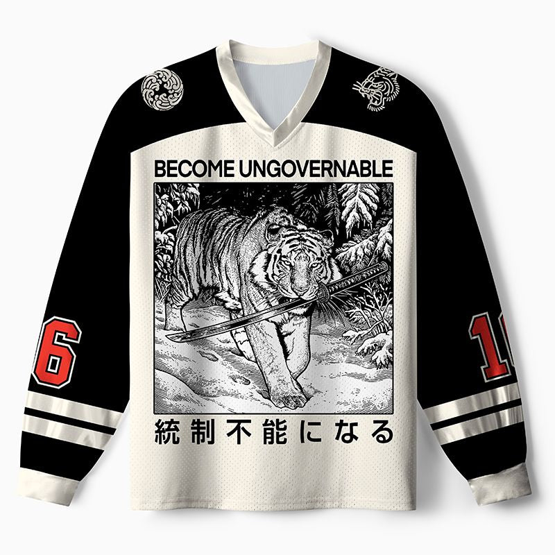 Kyoto-Lion Sword Tiger Funny Meme Paneled Long Sleeve Jersey