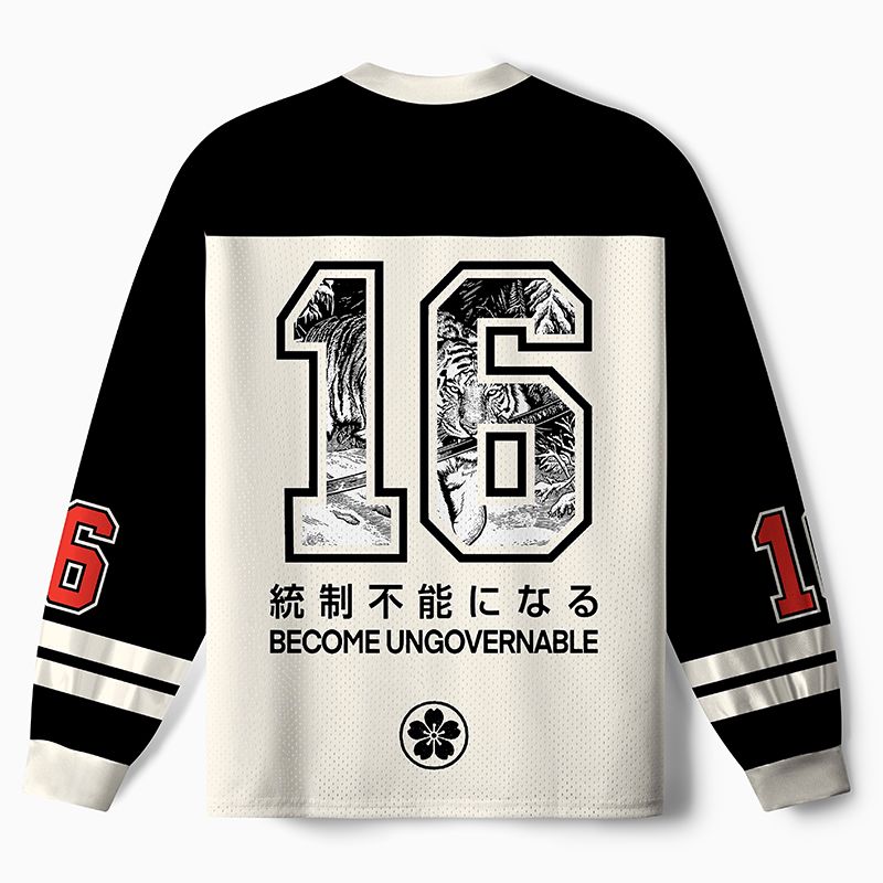 Kyoto-Lion Sword Tiger Funny Meme Paneled Long Sleeve Jersey