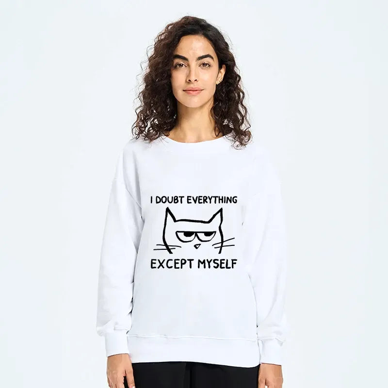 Japanese confident kitten sweatshirt for daily wear