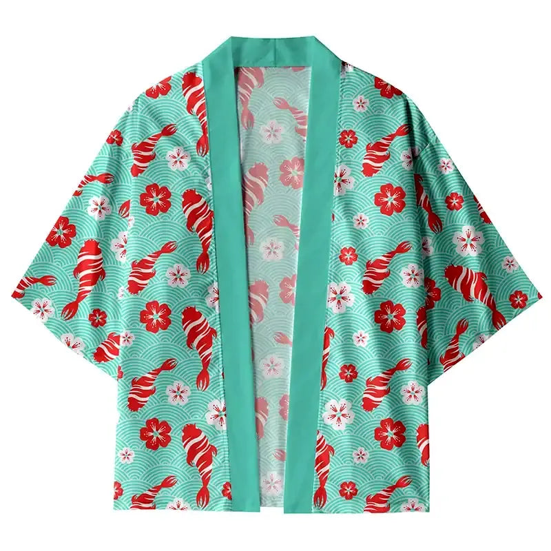 Kyoto-Lion Sakura And Fish Kimono Cardigan