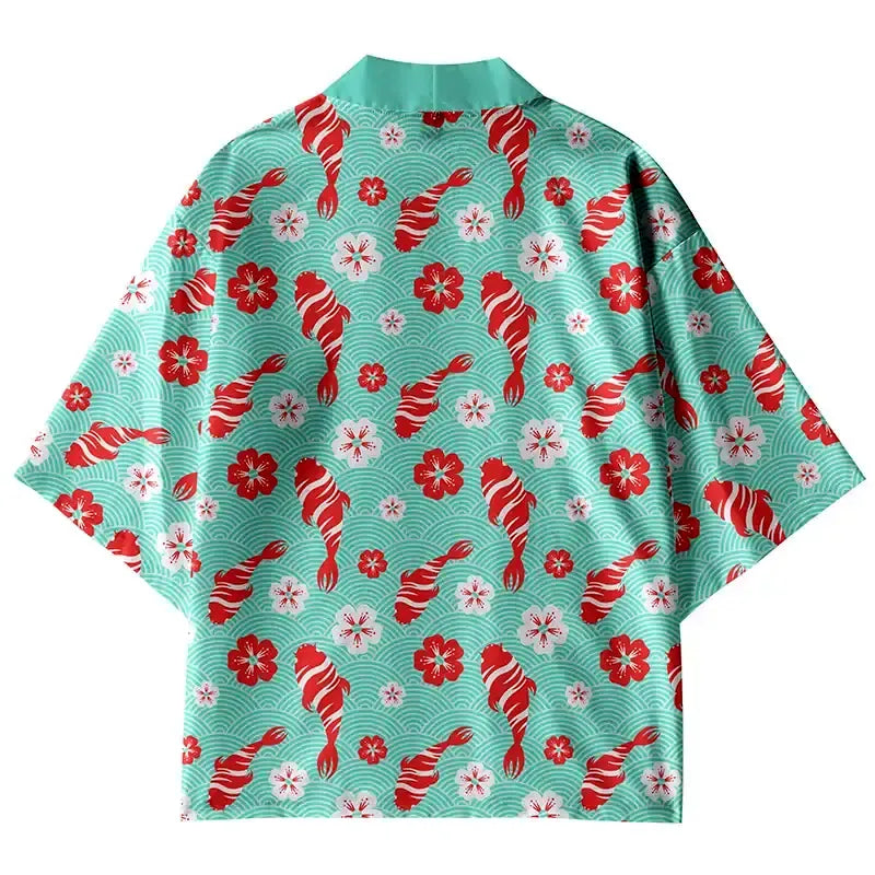 Kyoto-Lion Sakura And Fish Kimono Cardigan